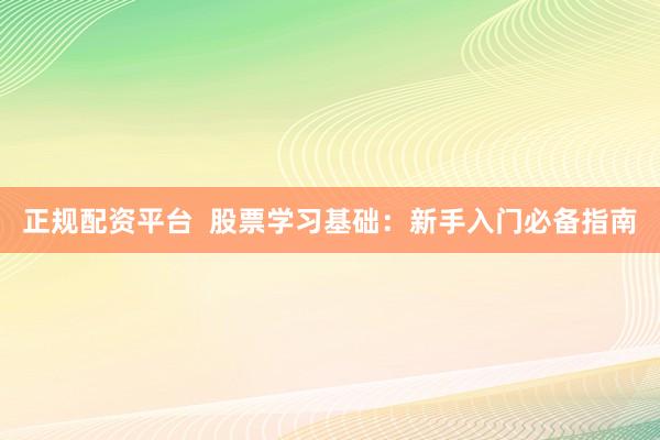 正规配资平台  股票学习基础：新手入门必备指南