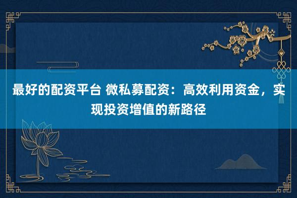 最好的配资平台 微私募配资：高效利用资金，实现投资增值的新路径