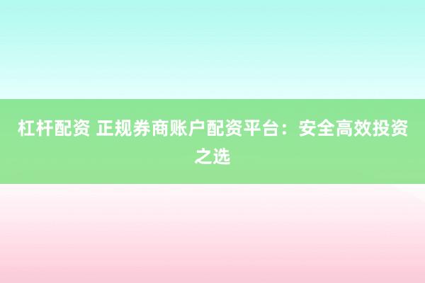 杠杆配资 正规券商账户配资平台：安全高效投资之选