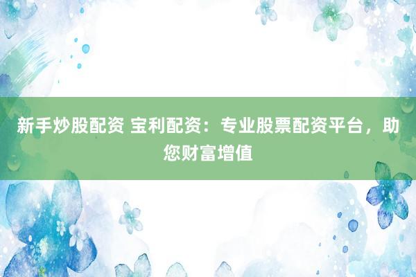 新手炒股配资 宝利配资：专业股票配资平台，助您财富增值