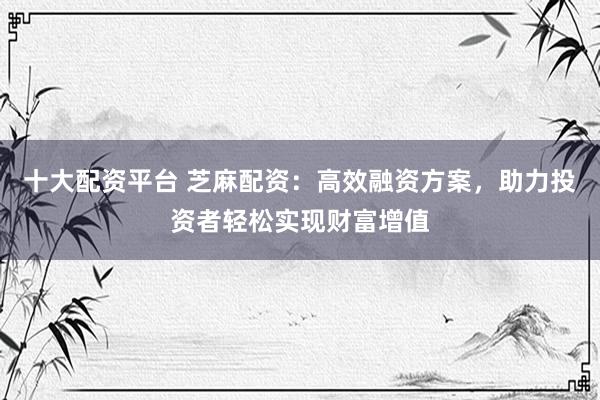 十大配资平台 芝麻配资：高效融资方案，助力投资者轻松实现财富增值