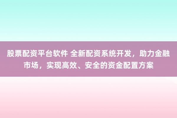 股票配资平台软件 全新配资系统开发，助力金融市场，实现高效、安全的资金配置方案