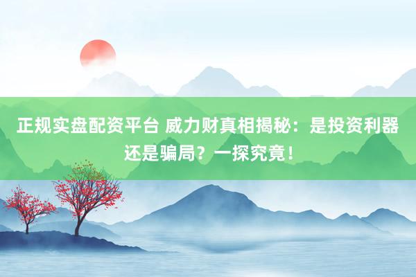 正规实盘配资平台 威力财真相揭秘：是投资利器还是骗局？一探究竟！