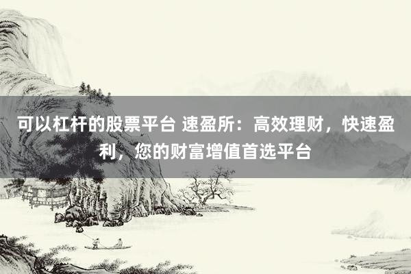 可以杠杆的股票平台 速盈所：高效理财，快速盈利，您的财富增值首选平台