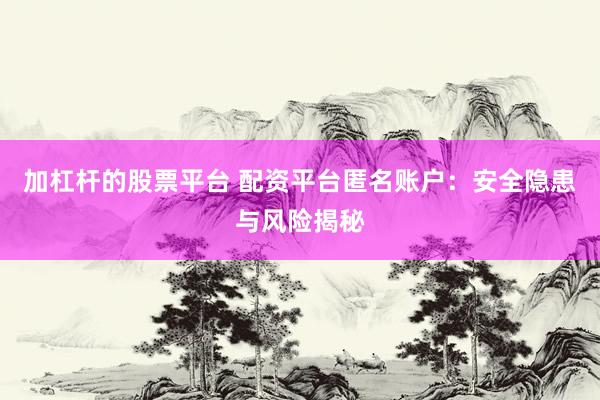 加杠杆的股票平台 配资平台匿名账户：安全隐患与风险揭秘