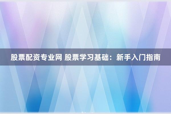 股票配资专业网 股票学习基础：新手入门指南