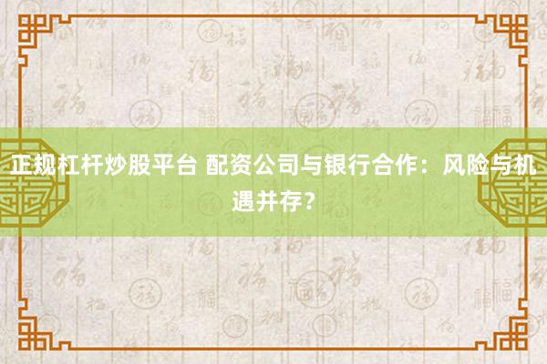 正规杠杆炒股平台 配资公司与银行合作:风险与机遇并存?