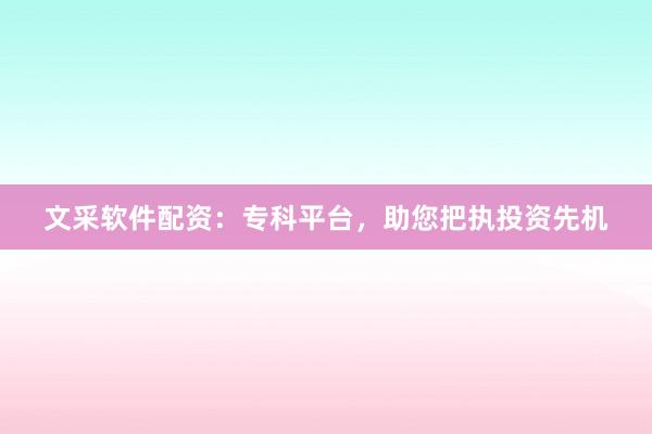 文采软件配资：专科平台，助您把执投资先机